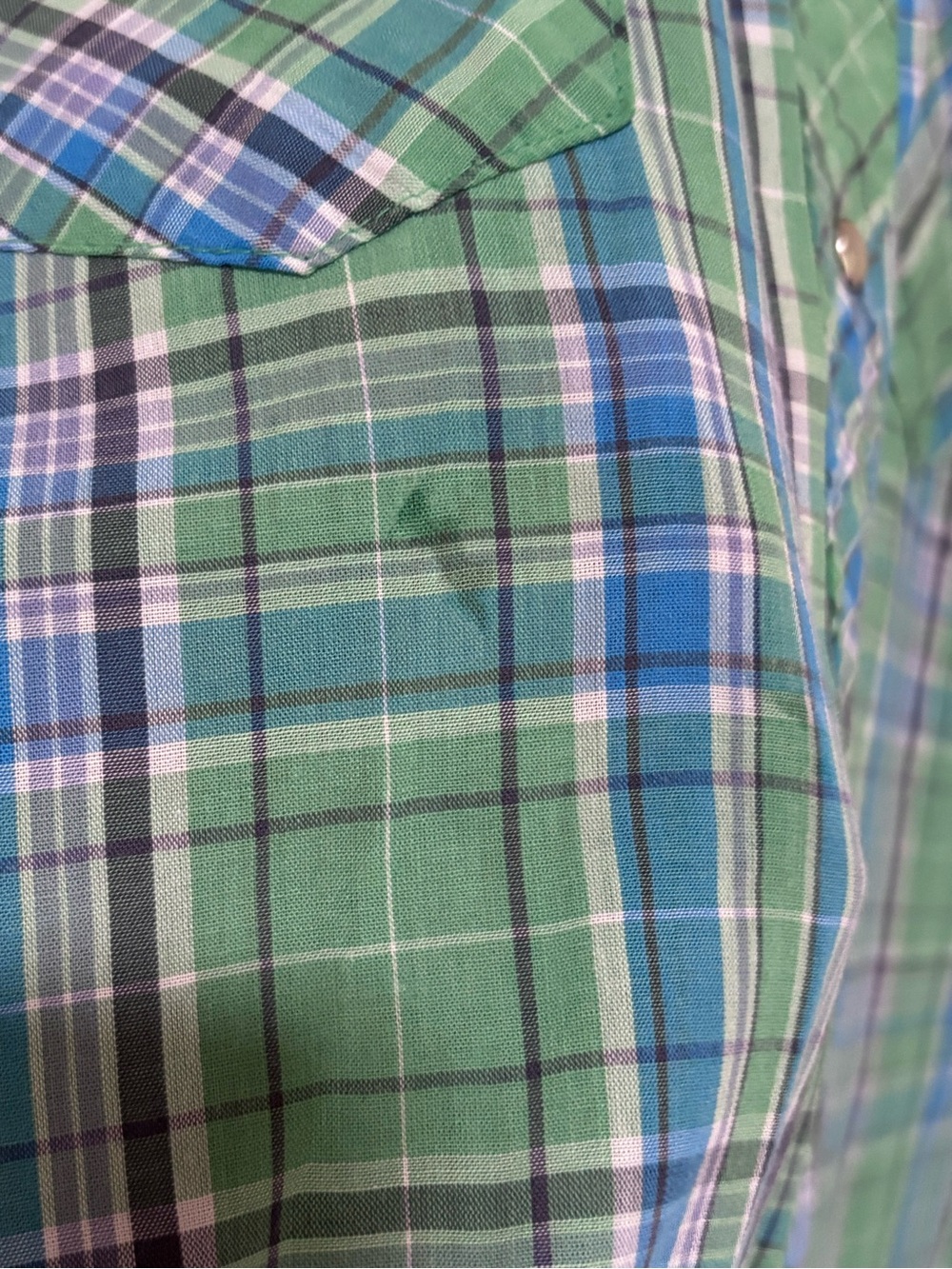 Wrangler Men's Green Casual Plaid Short-Sleeve Western Shirt Pearl Snaps - Picture 3 of 6